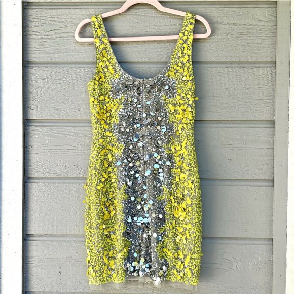 Aidan Mattox Yellow and Silver Sequin Mini Dress - Picture 9 of 10